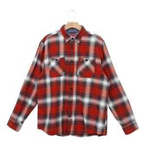 Coleman  Flannel Shirt Mens Large Orange Plaid Cotton Long Sleeve Outdoor Hiking